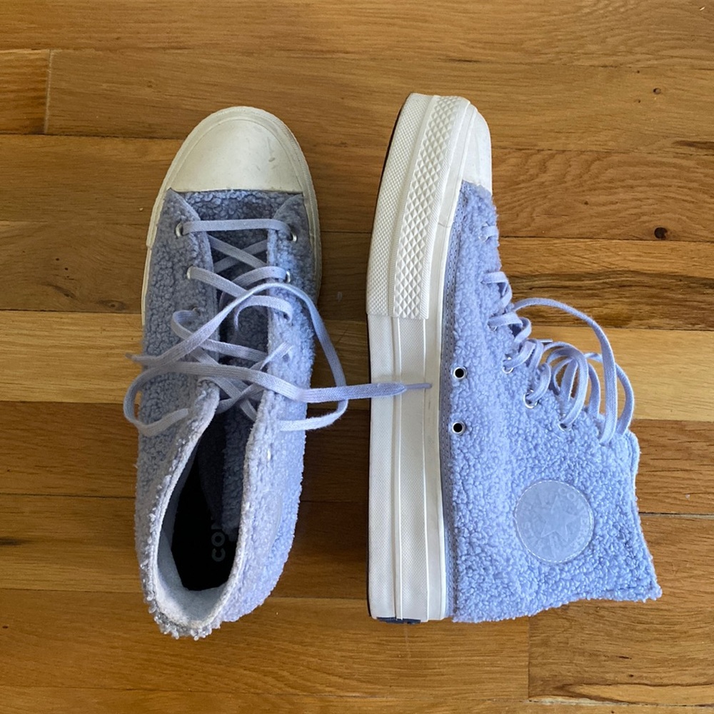 Baby blue platform Converse High Tops